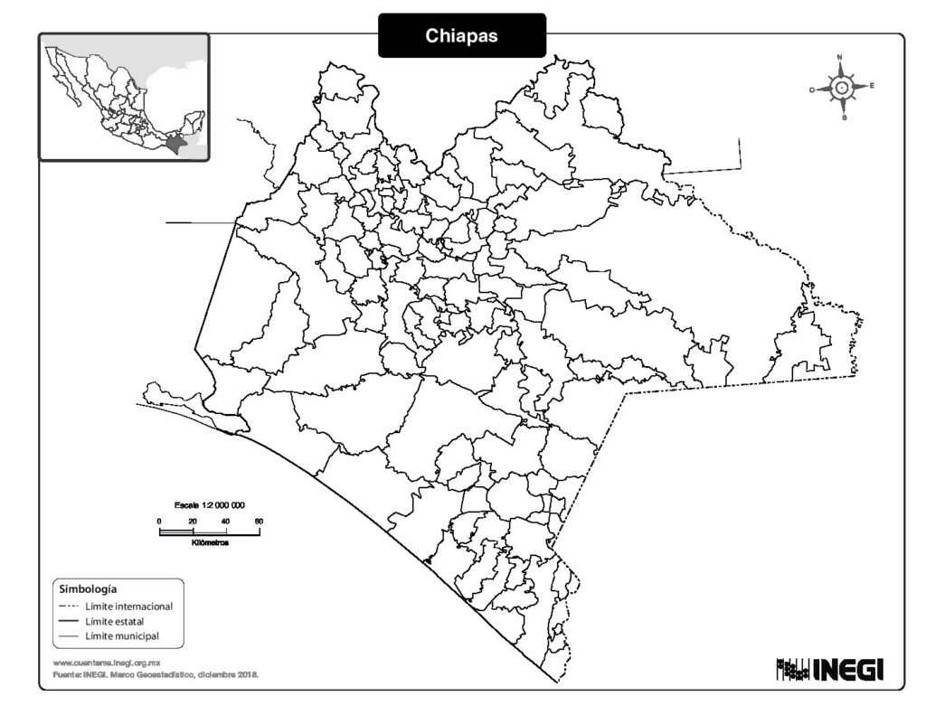 Mapa de Chiapas con nombres y sin nombres