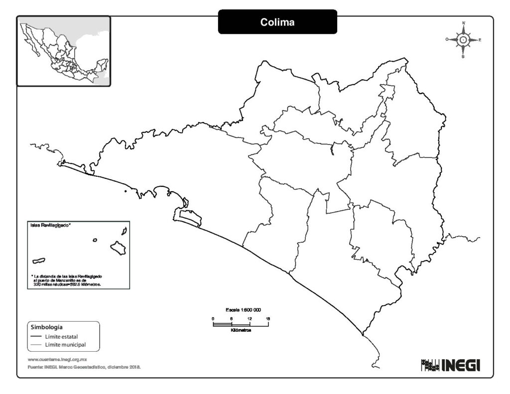 Mapa de Colima con nombres y sin nombres