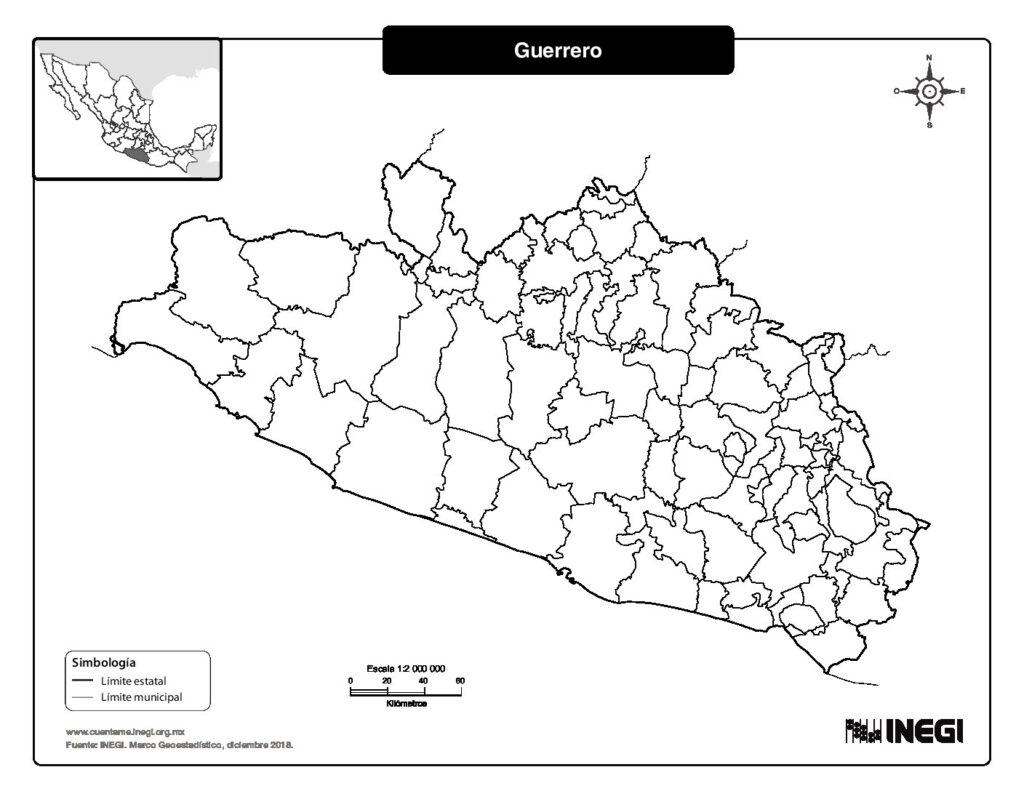 Mapa de Guerrero con nombres y sin nombres