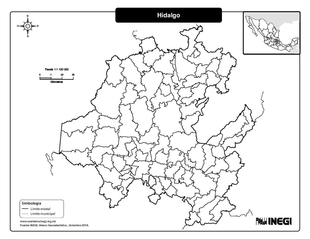 Mapa de Hidalgo con nombres y sin nombres