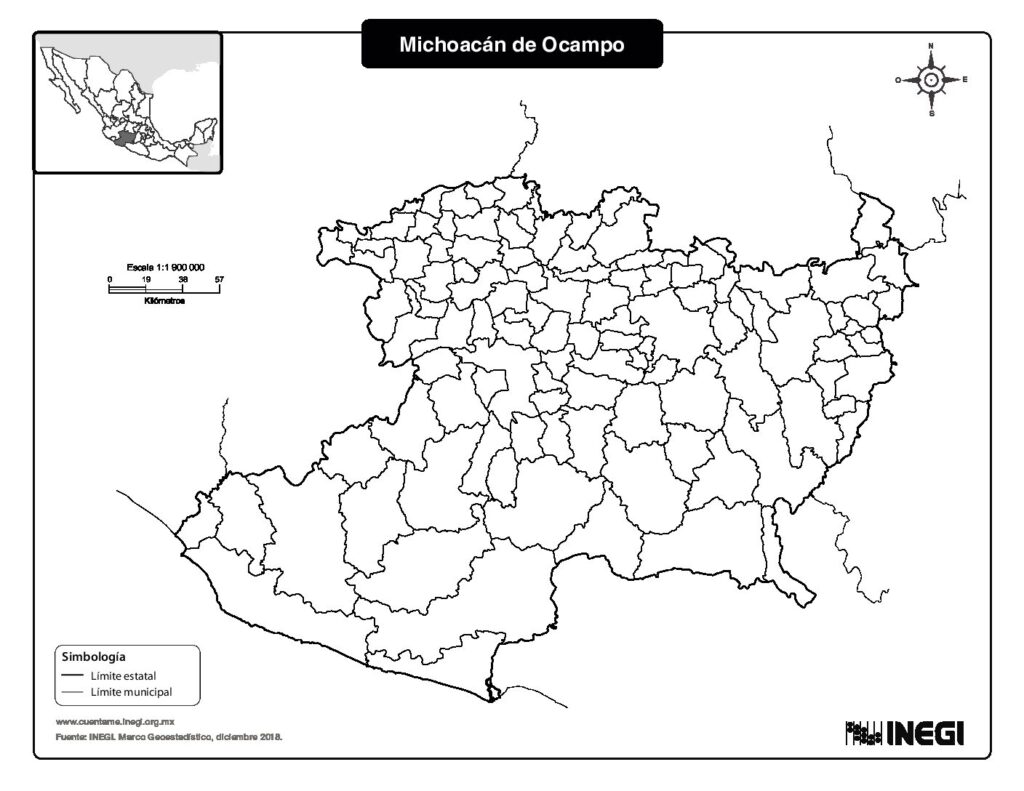 Mapa de Michoacán con nombres y sin nombres