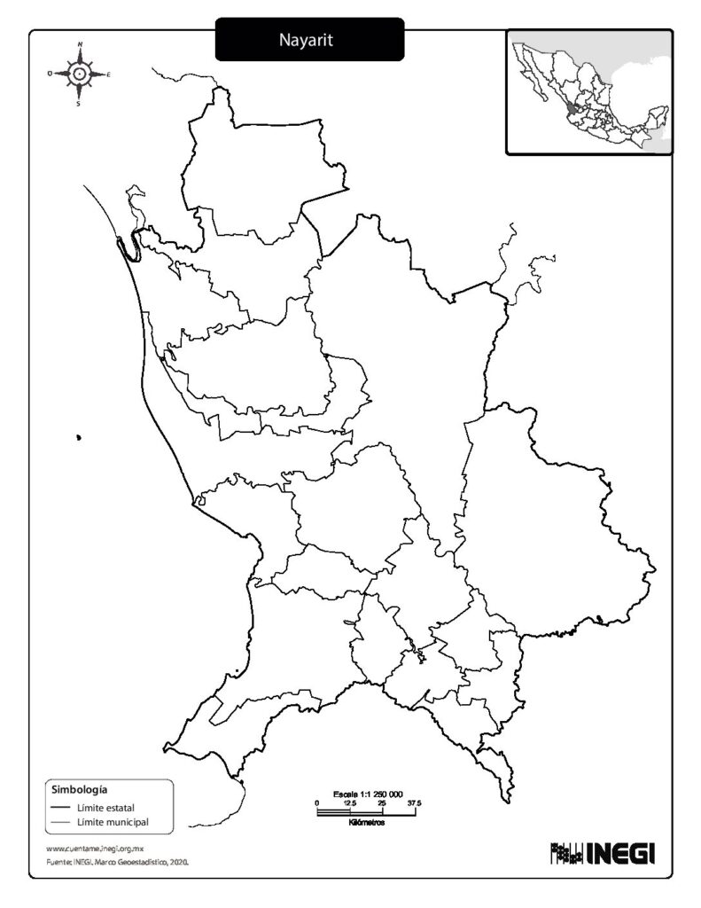 Mapa de Nayarit con nombres y sin nombres