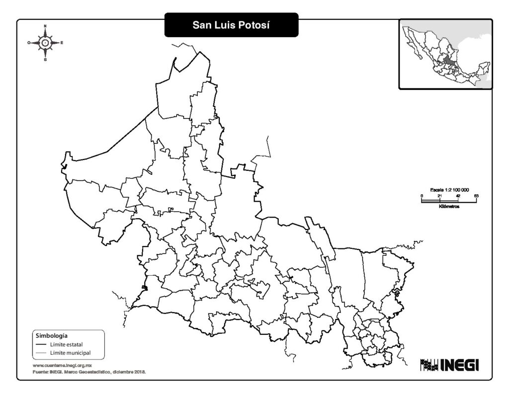 Mapa de San Luis Potosí con nombres y sin nombres