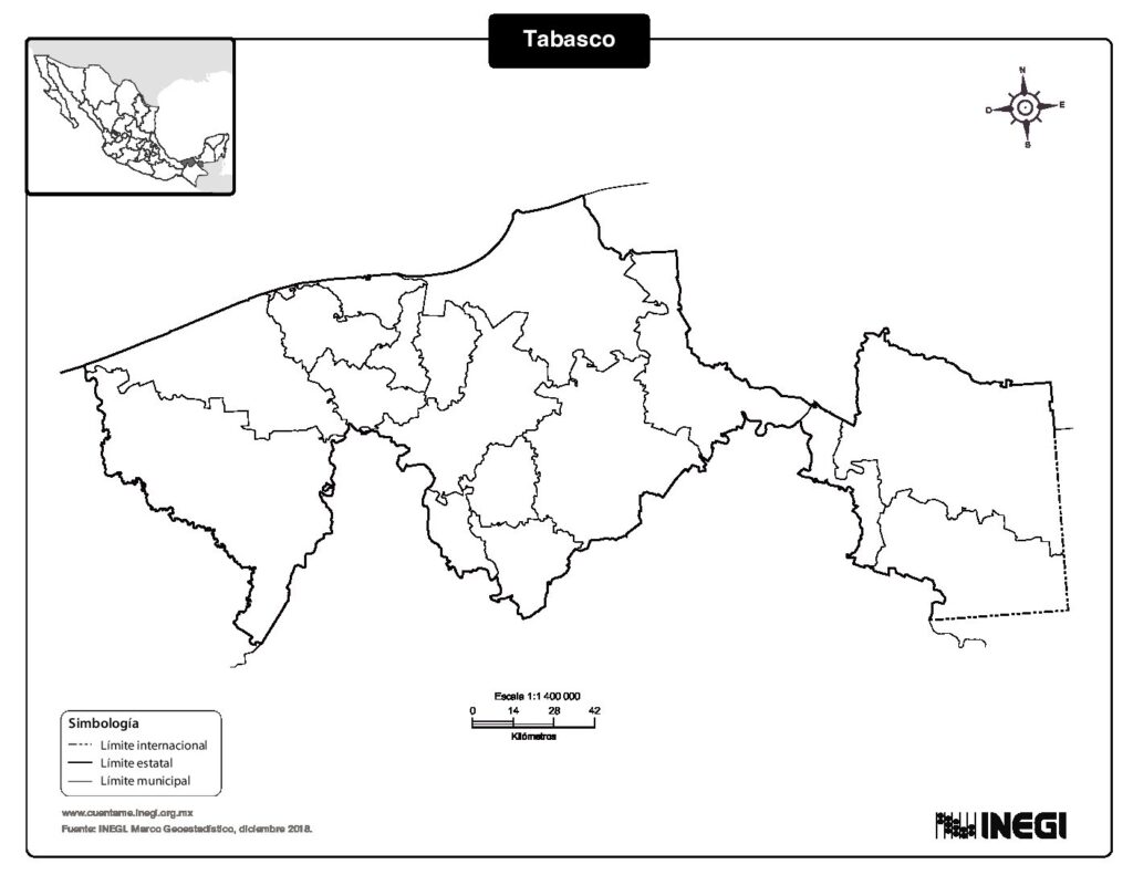 Mapa de Tabasco con nombres y sin nombres