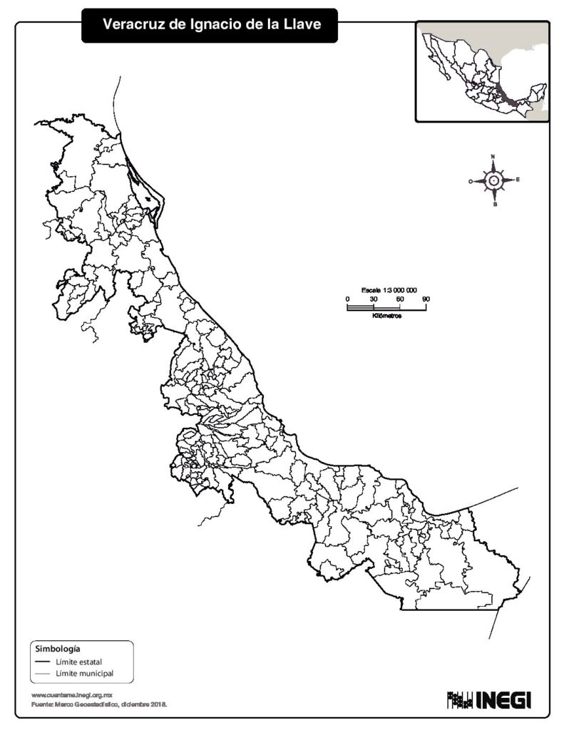 Mapa de Veracruz de Ignacio de la Llave con nombres y sin nombres