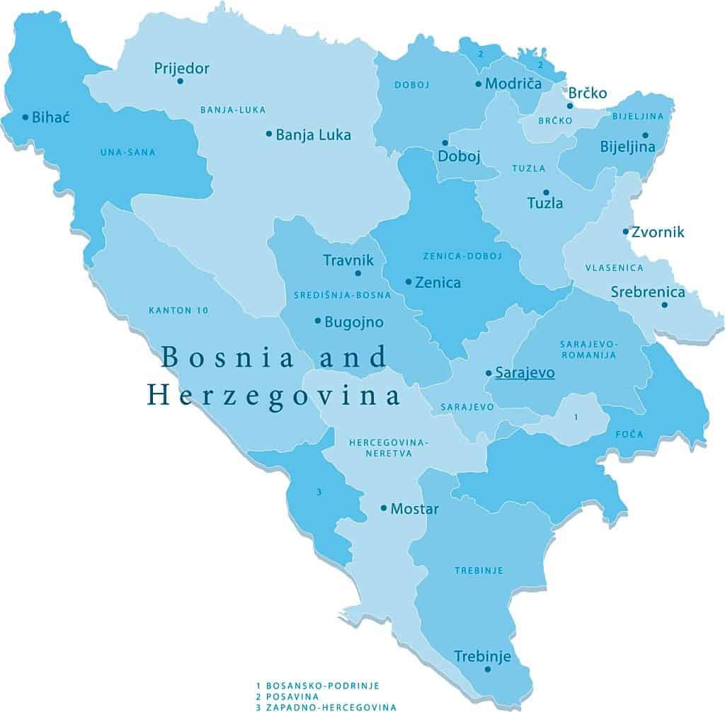 Mapa de Bosnia y Herzegovina con nombres y sin nombres