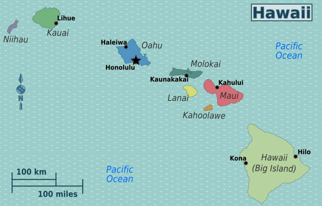 Mapa de Hawái con nombres y sin nombres