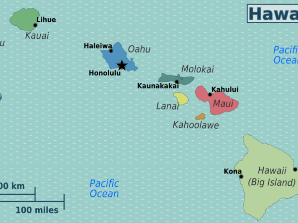 Mapa de Hawái con nombres y sin nombres