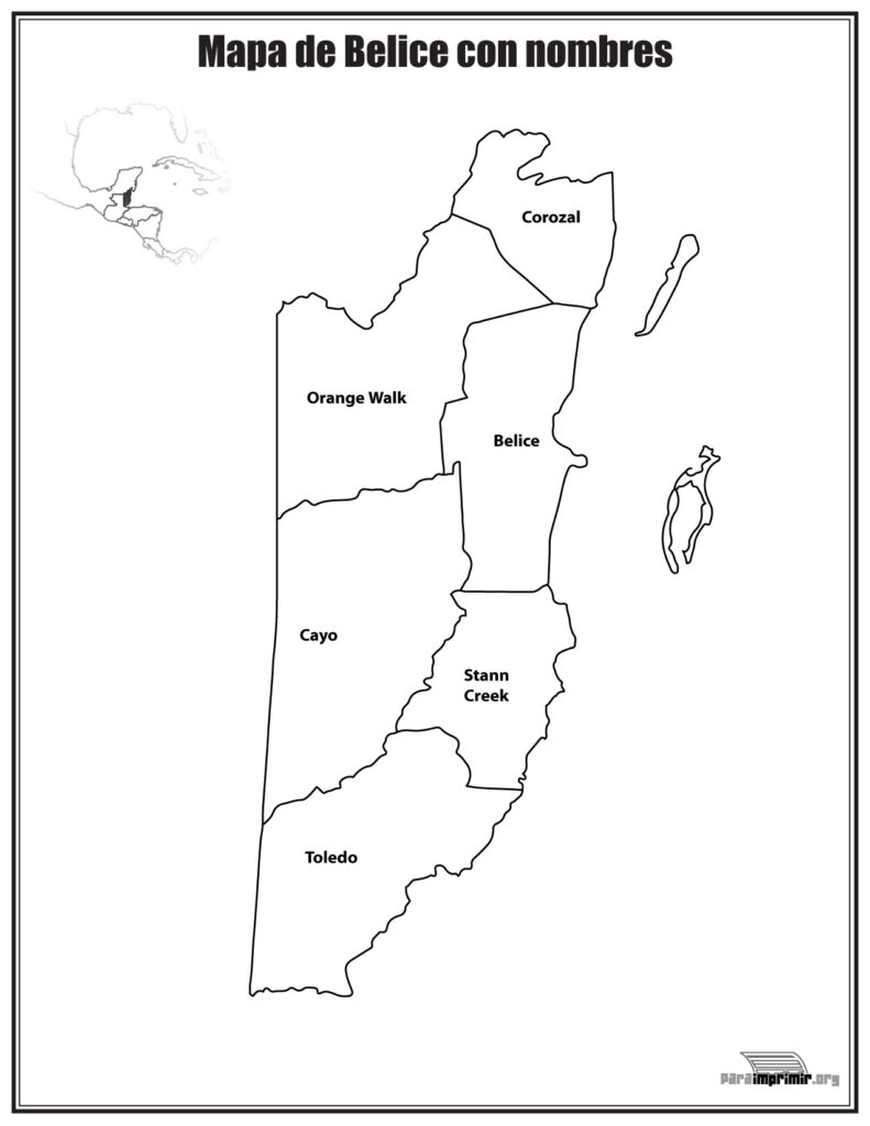 Mapa de Belice con nombres y sin nombres