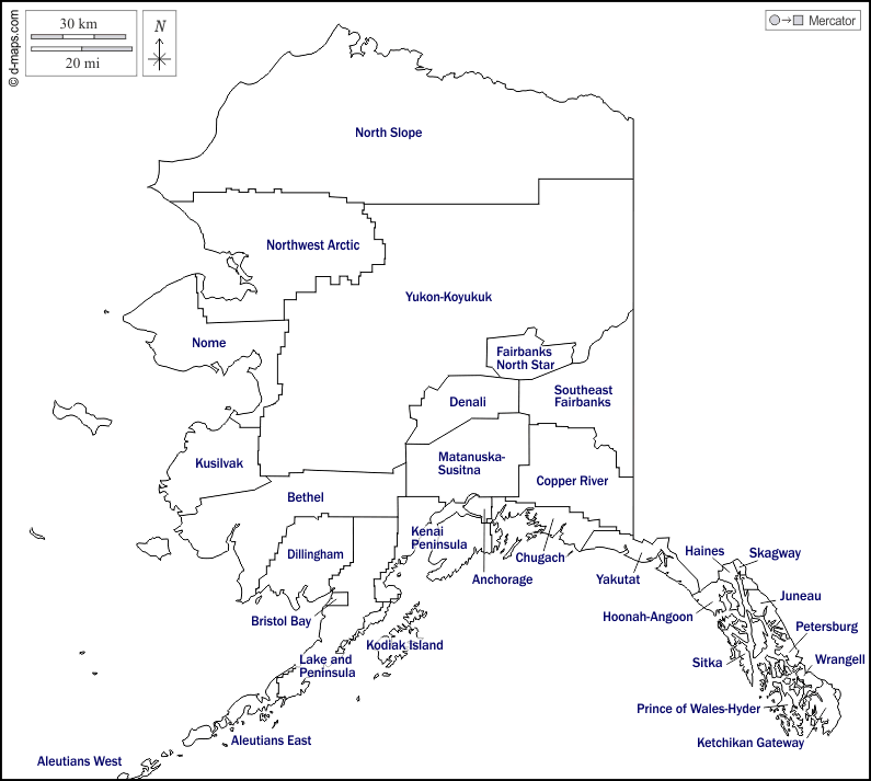 Mapa de Alaska con nombres y sin nombres