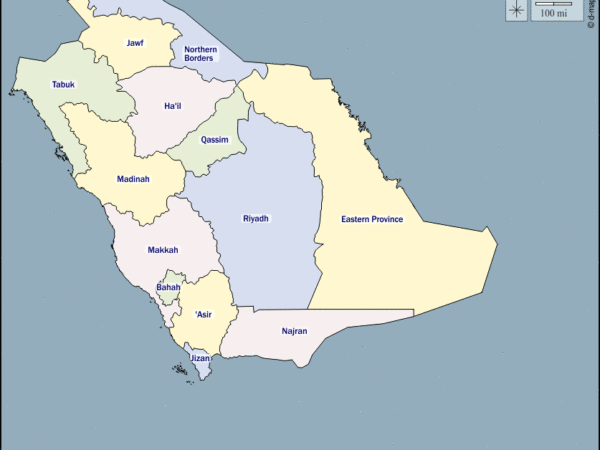 Mapa de Arabia Saudita con nombres y sin nombres