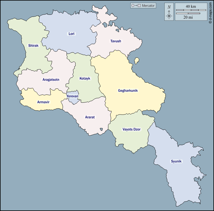 Mapa de Armenia con nombres y sin nombres
