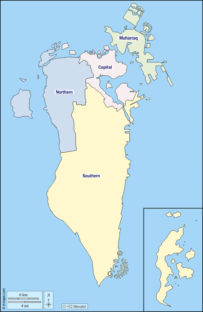 Mapa de Baréin con nombres y sin nombres