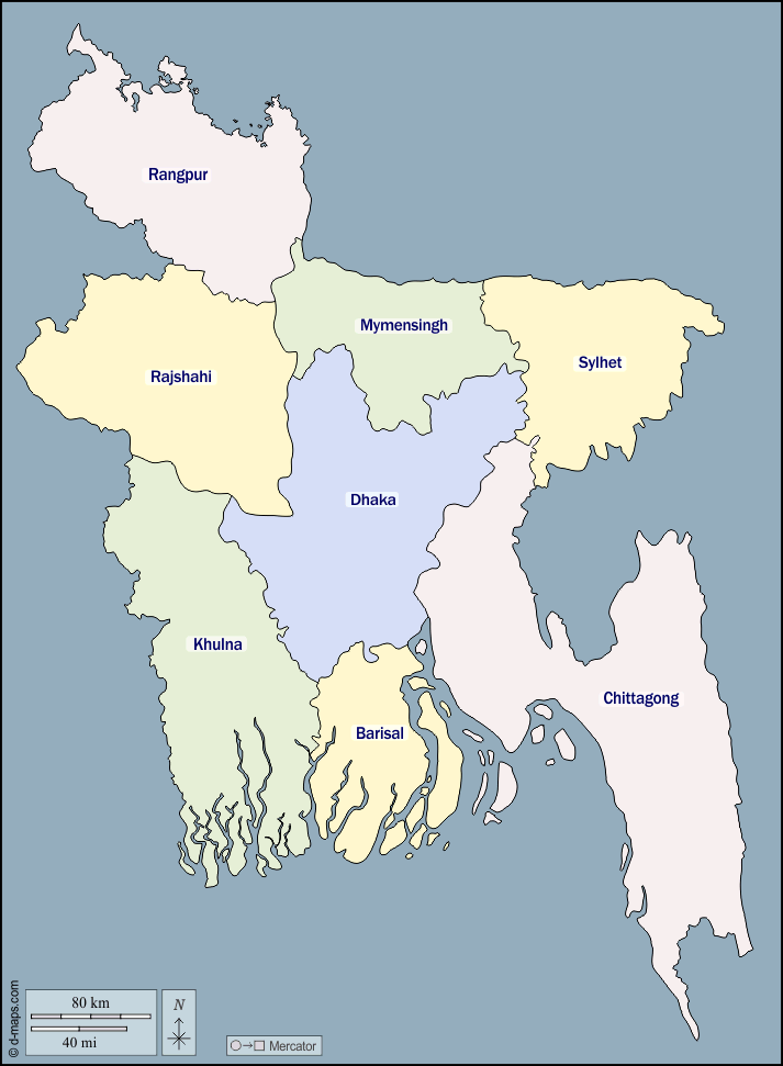 Mapa de Bangladesh con nombres y sin nombres