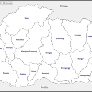 Mapa de Bután con nombres y sin nombres