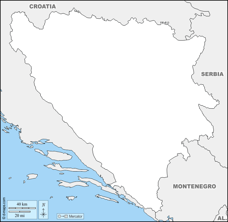 Mapa de Bosnia y Herzegovina con nombres y sin nombres
