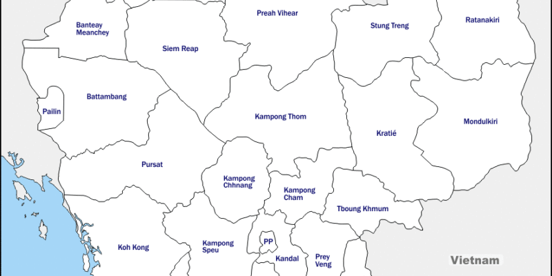 Mapa de Camboya con nombres y sin nombres