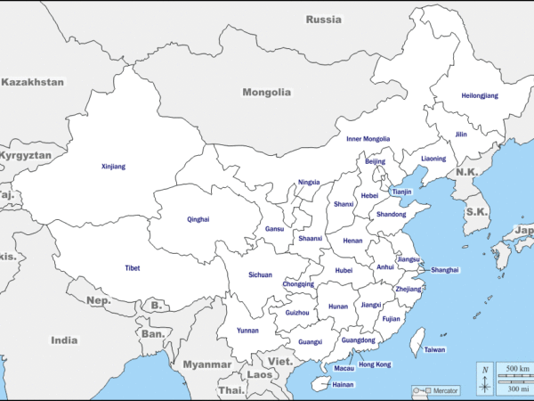 Mapa de República Popular China con nombres y sin nombres