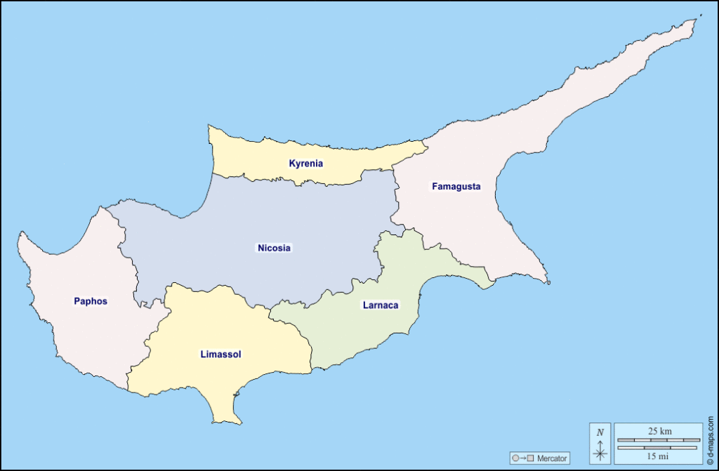 Mapa de Chipre con nombres y sin nombres