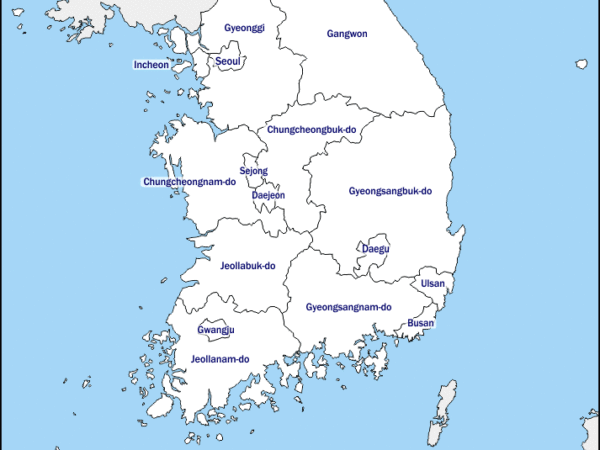 Mapa de Corea del Sur con nombres y sin nombres