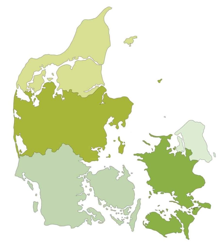 Mapa de Dinamarca con nombres y sin nombres