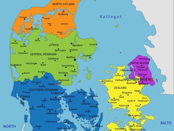 Mapa de Dinamarca con nombres y sin nombres