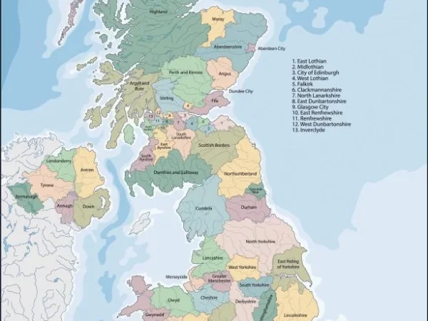 Mapa de Reino Unido con nombres y sin nombres