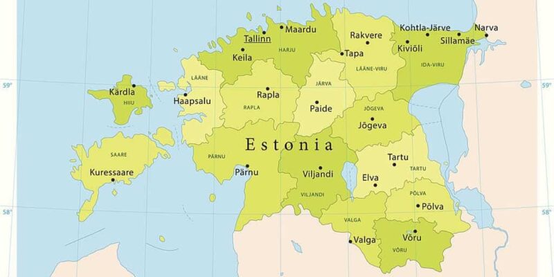 Mapa de Estonia con nombres y sin nombres