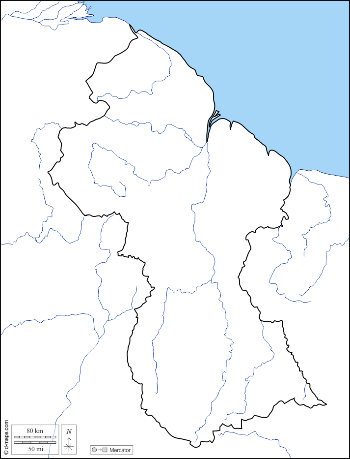 Mapa de Guyana con nombres y sin nombres