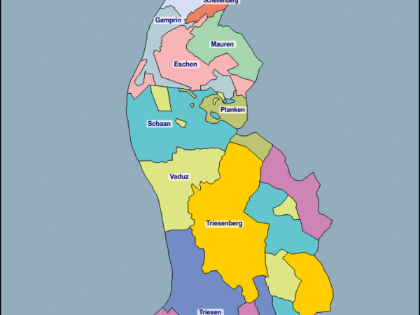 Mapa de Liechtenstein con nombres y sin nombres