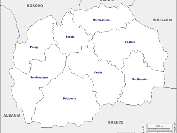 Mapa de Macedonia del Norte con nombres y sin nombres