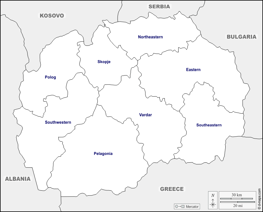 Mapa de Macedonia del Norte con nombres y sin nombres