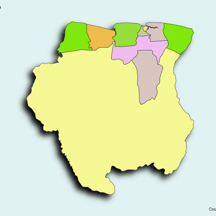 Mapa de Surinam con nombres y sin nombres