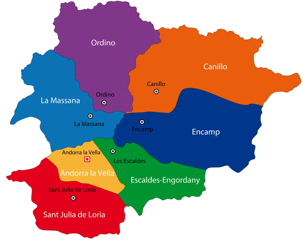 Mapa de Andorra con nombres y sin nombres