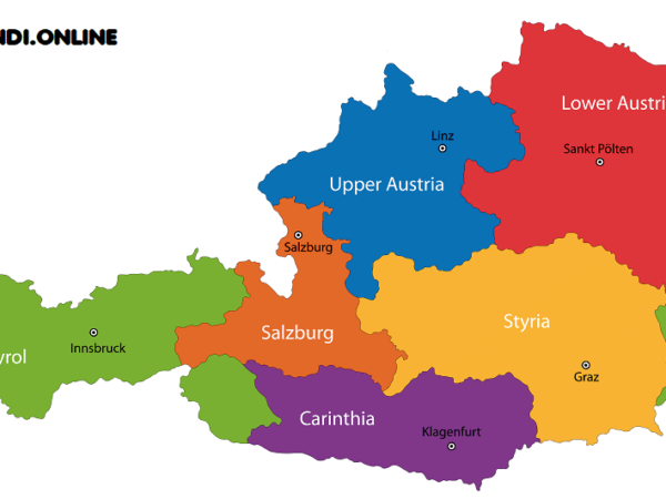 Mapa de Austria con nombres y sin nombres