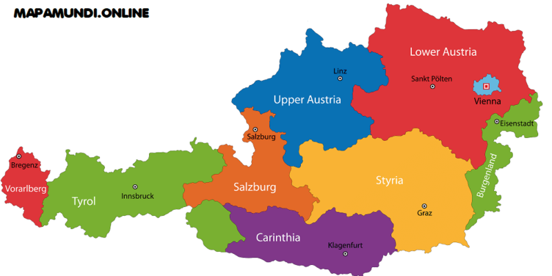Mapa de Austria con nombres y sin nombres
