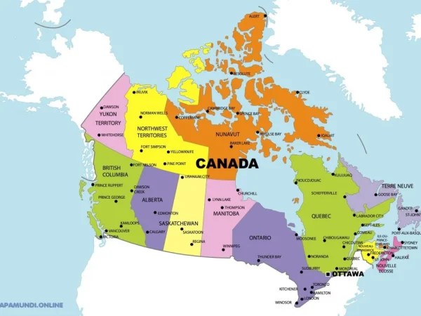 Mapa de Canadá con nombres y sin nombres