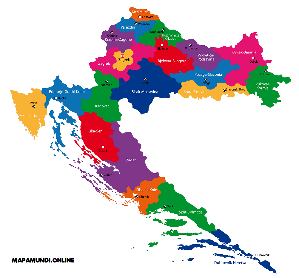 Mapa de Croacia con nombres y sin nombres