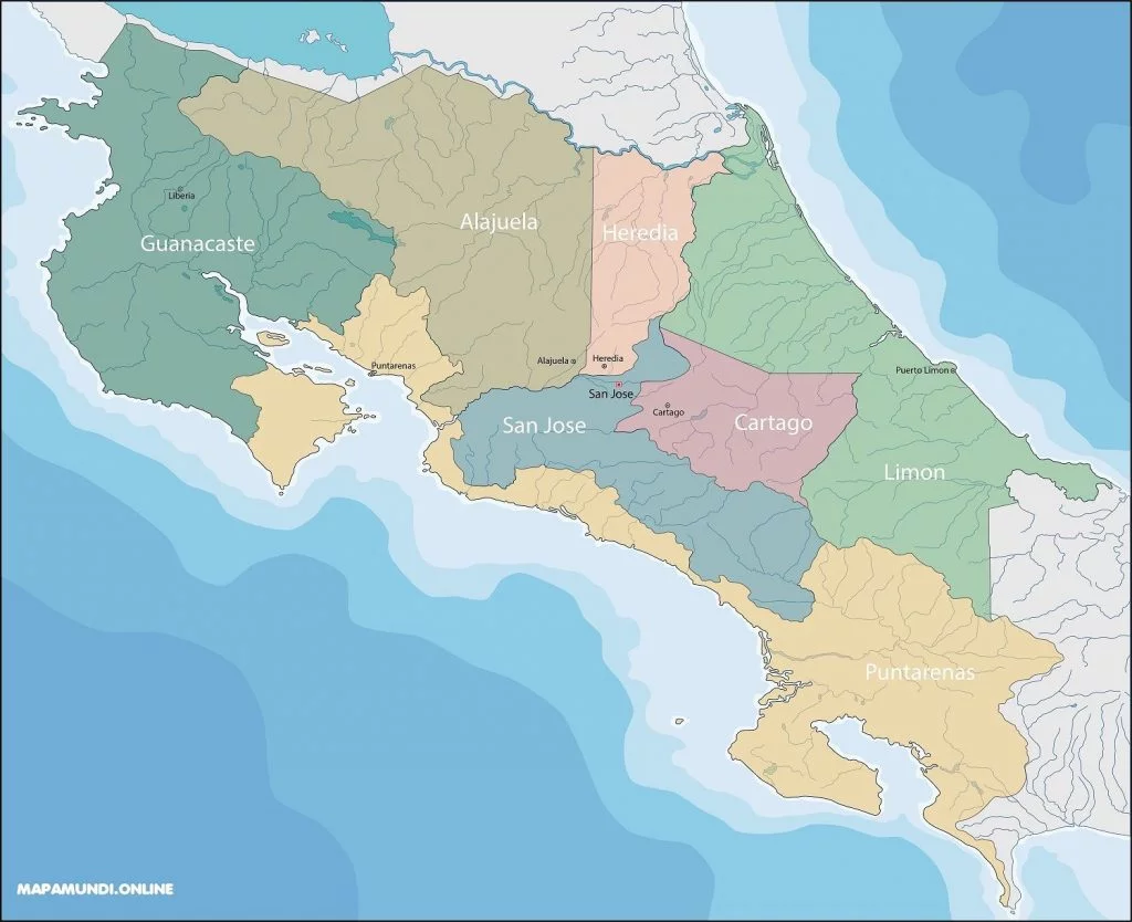 Mapa de Costa Rica con nombres y sin nombres