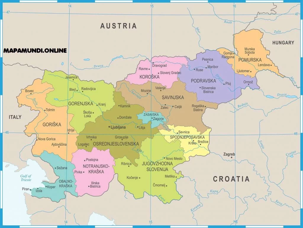 Mapa de Eslovenia con nombres y sin nombres