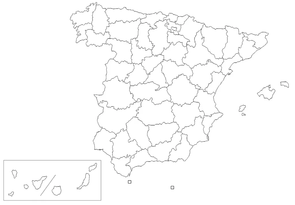 Mapa de España con nombres y sin nombres
