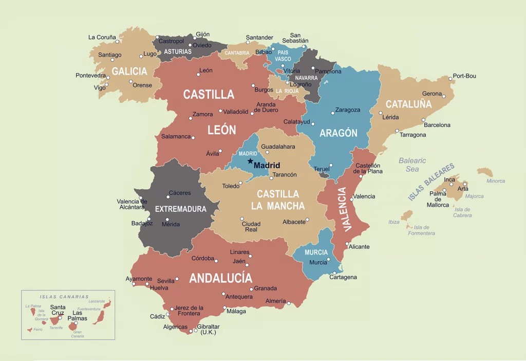 Mapa de España con nombres y sin nombres