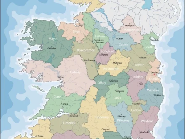 Mapa de Irlanda con nombres y sin nombres