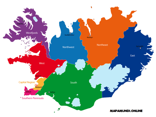 Mapa de Islandia con nombres y sin nombres