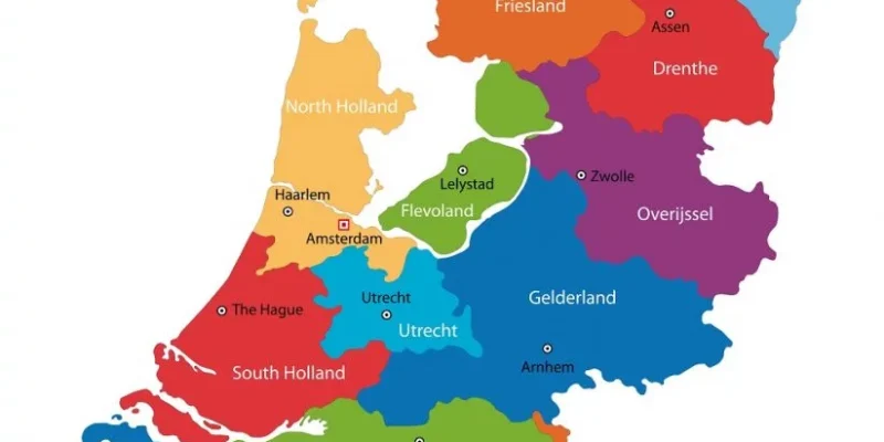 Mapa de Países Bajos con nombres y sin nombres