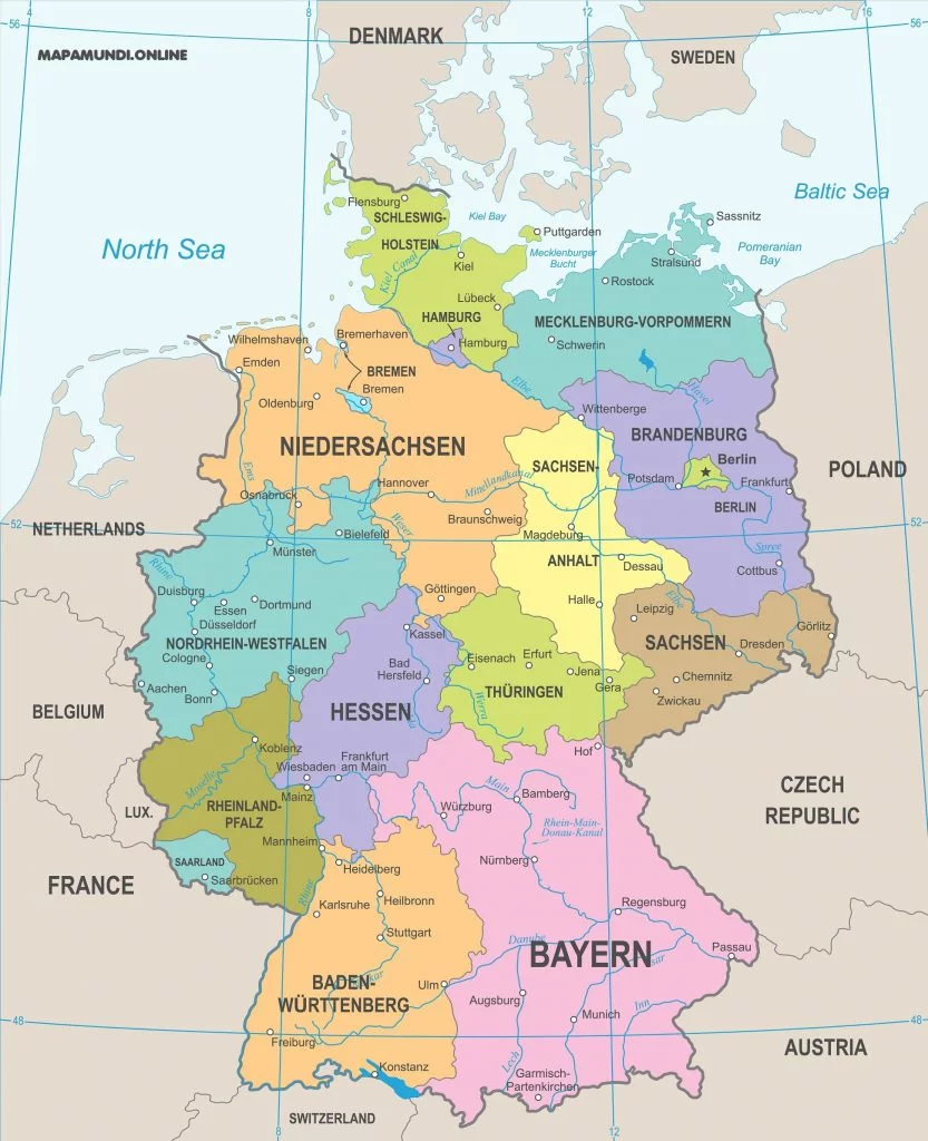 Mapa de Alemania con nombres y sin nombres