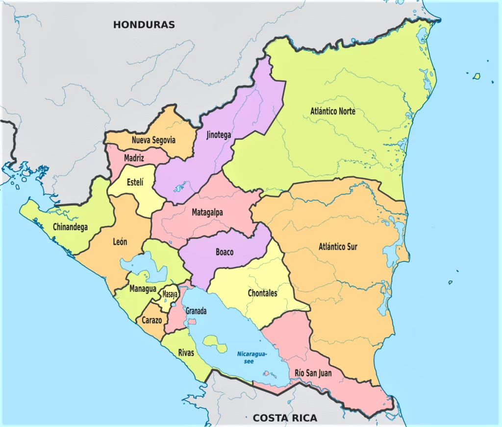 Mapa de Nicaragua con nombres y sin nombres