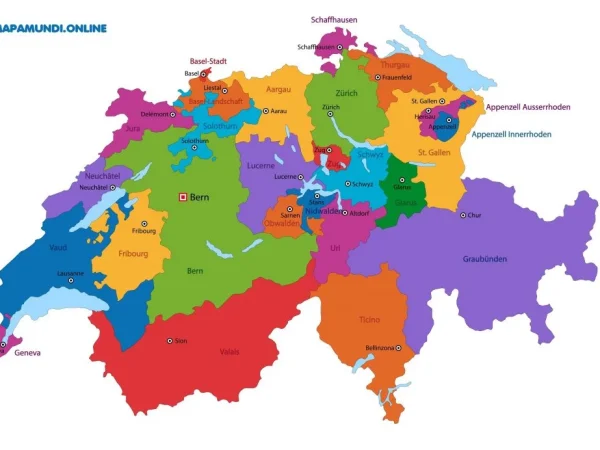 Mapa de Suiza con nombres y sin nombres