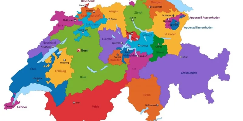 Mapa de Suiza con nombres y sin nombres