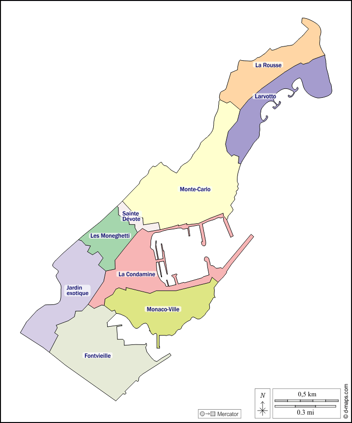 Mapa de Mónaco con nombres y sin nombres
